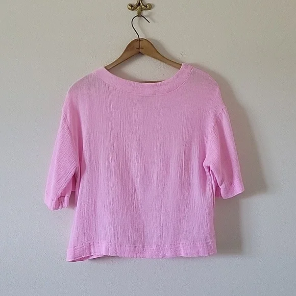 Paradise Shores Pink 3/4 Sleeve Cotton/Linen Gauze Boxy Tee Size Medium - Picture 4 of 6